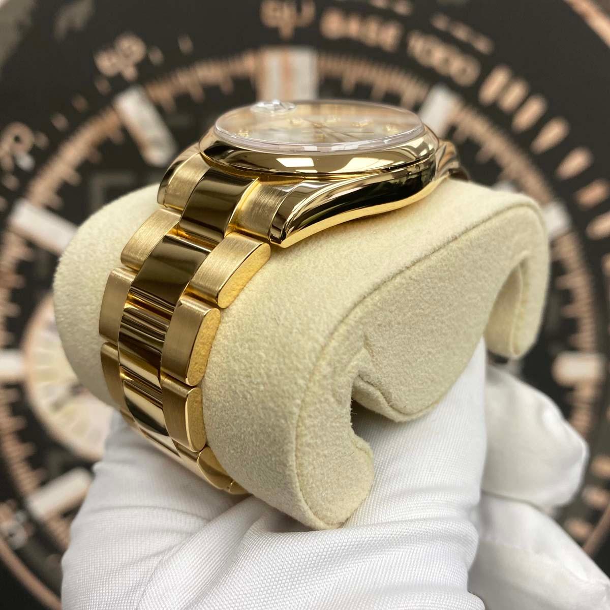 Rolex Day-Date 36mm Yellow Gold Smooth Bezel Oyster Bracelet 118208 Silver Diamond Dial Pre-Owned - Gotham Trading