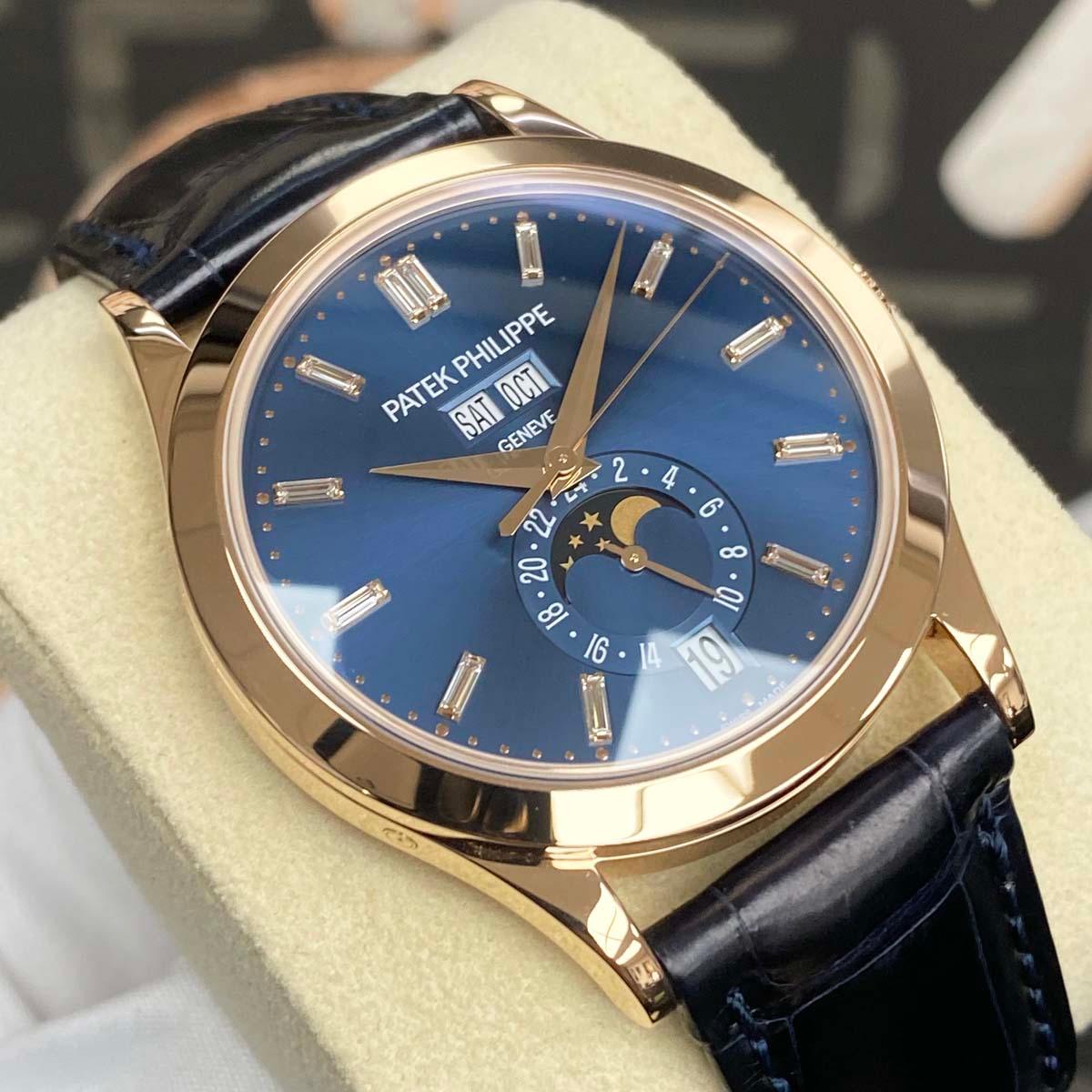 Patek Philippe Annual Calendar Complication 38mm 5396R-015 Blue Baguette Diamond Dial Dial - Gotham Trading