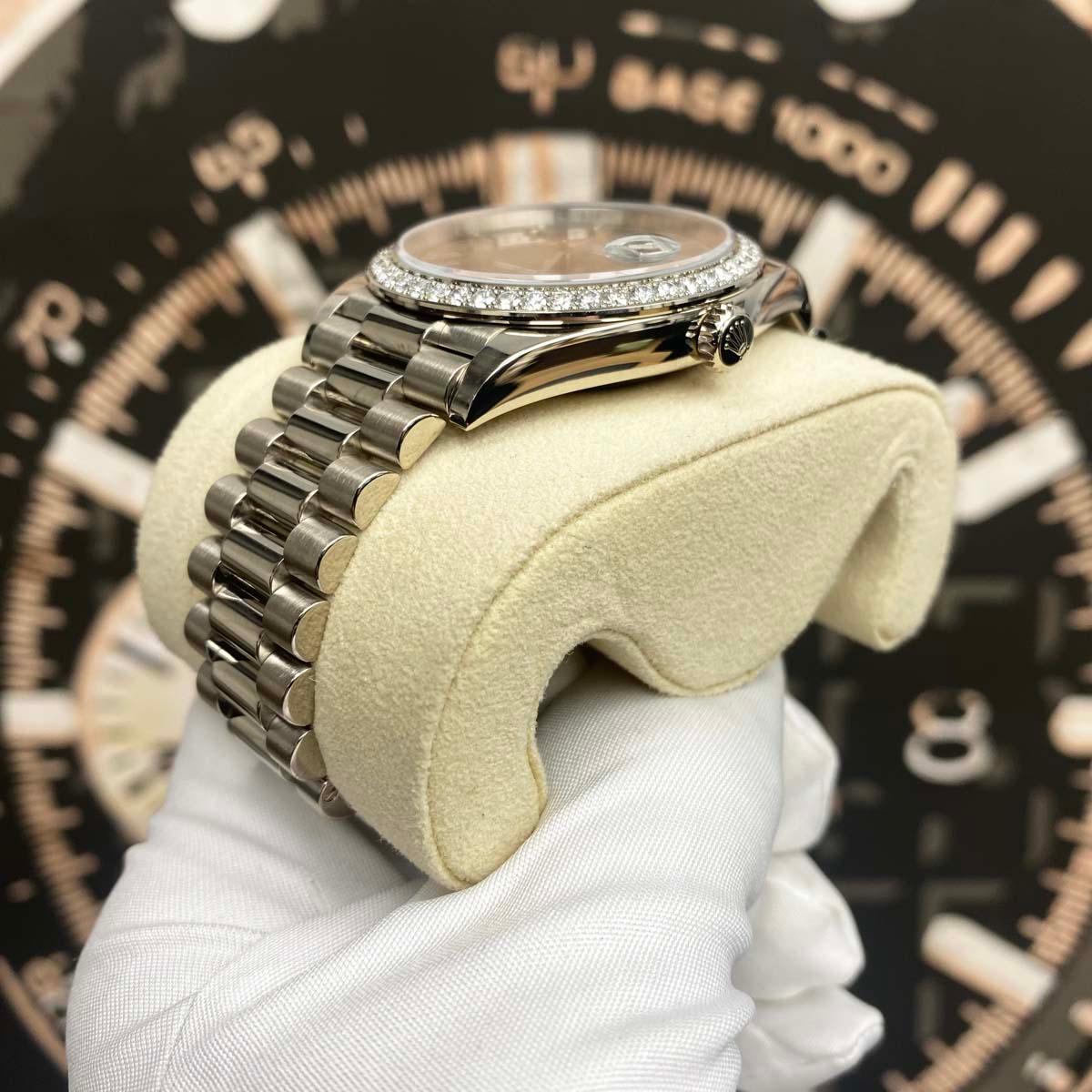 Rolex 2023 Day-Date 40mm Presidential 228349RBR Diamond Bezel Olive Green Dial - Gotham Trading