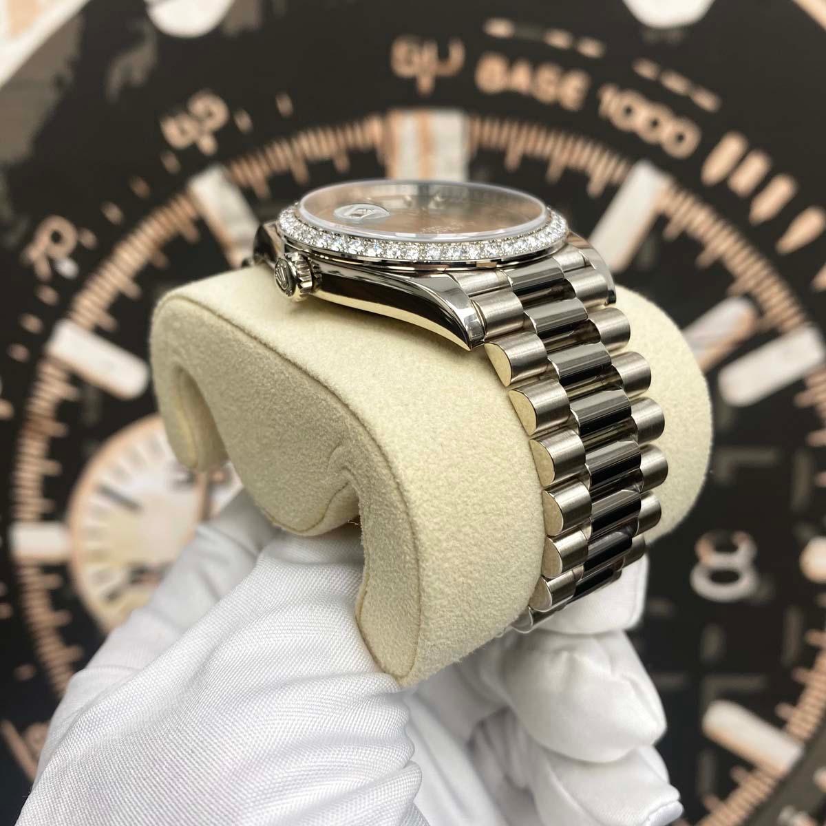 Rolex 2023 Day-Date 40mm Presidential 228349RBR Diamond Bezel Olive Green Dial - Gotham Trading