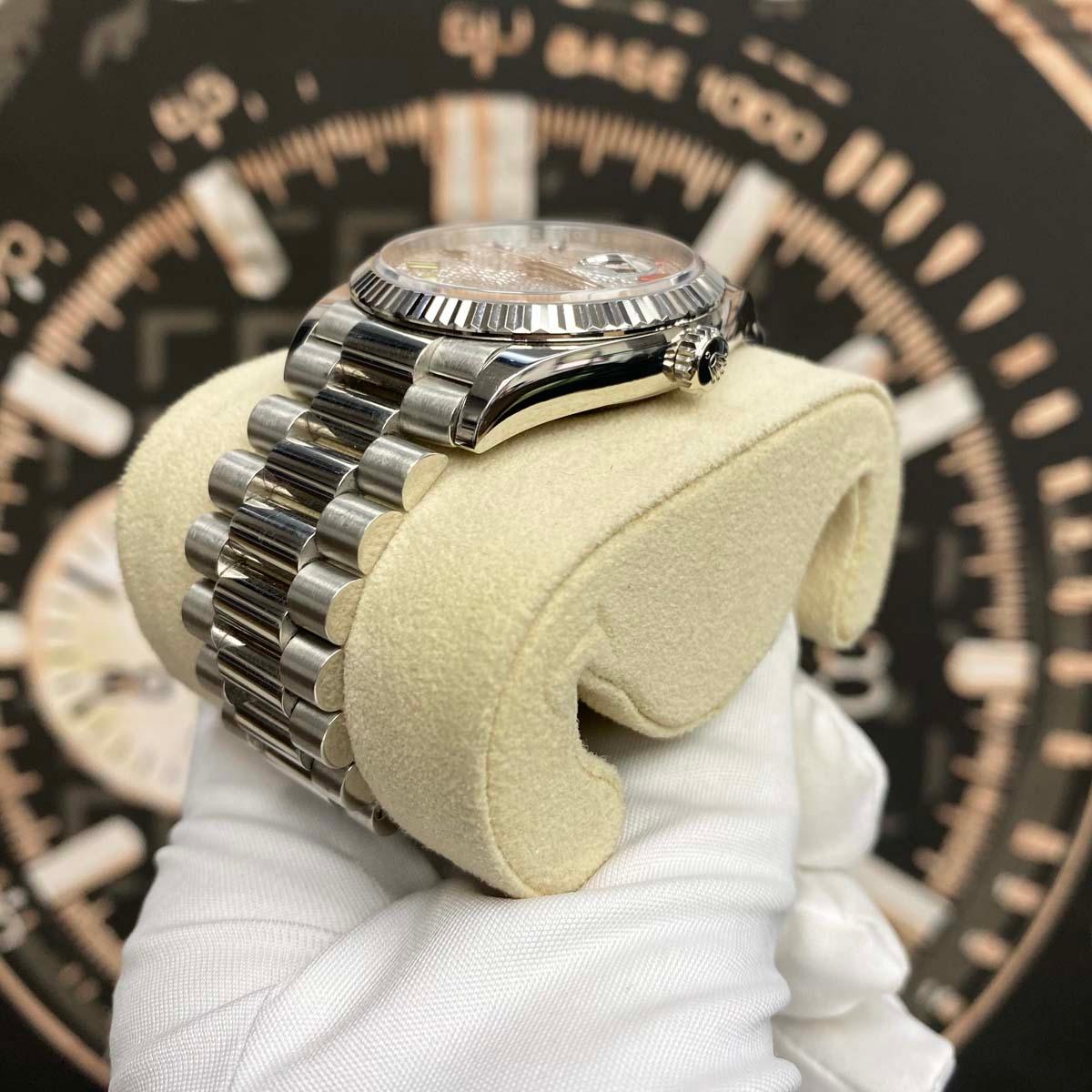 Rolex Day-Date Rainbow Pave Diamond Dial Fluted Bezel Platinum 36mm 128236 Pre-Owned - Gotham Trading