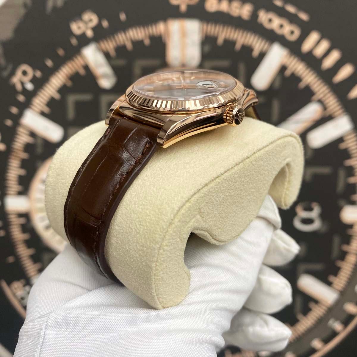 Rolex Day-Date Chocolate Dial Fluted Bezel 36mm 118135 MINT Pre-Owned - Gotham Trading