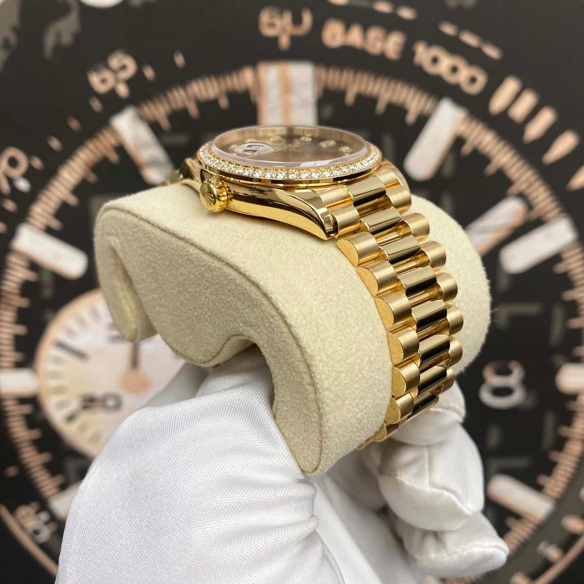 Rolex Day-Date Dark Grey Diamond Dial Diamond Bezel 36mm 128348RBR Pre-Owned - Gotham Trading