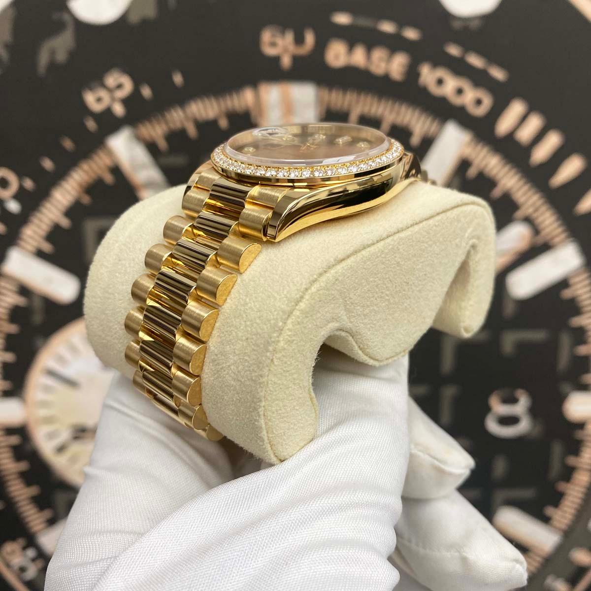 Rolex Day-Date Dark Grey Diamond Dial Diamond Bezel 36mm 128348RBR Pre-Owned - Gotham Trading