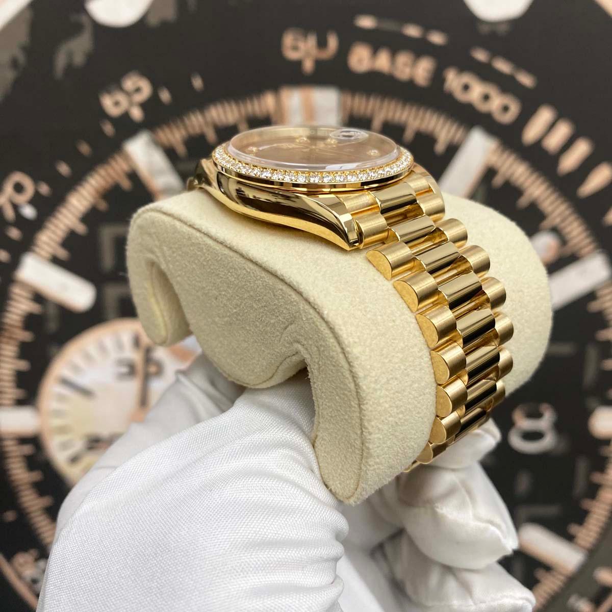 Rolex Day-Date Dark Grey Diamond Dial Diamond Bezel 36mm 128348RBR Pre-Owned - Gotham Trading