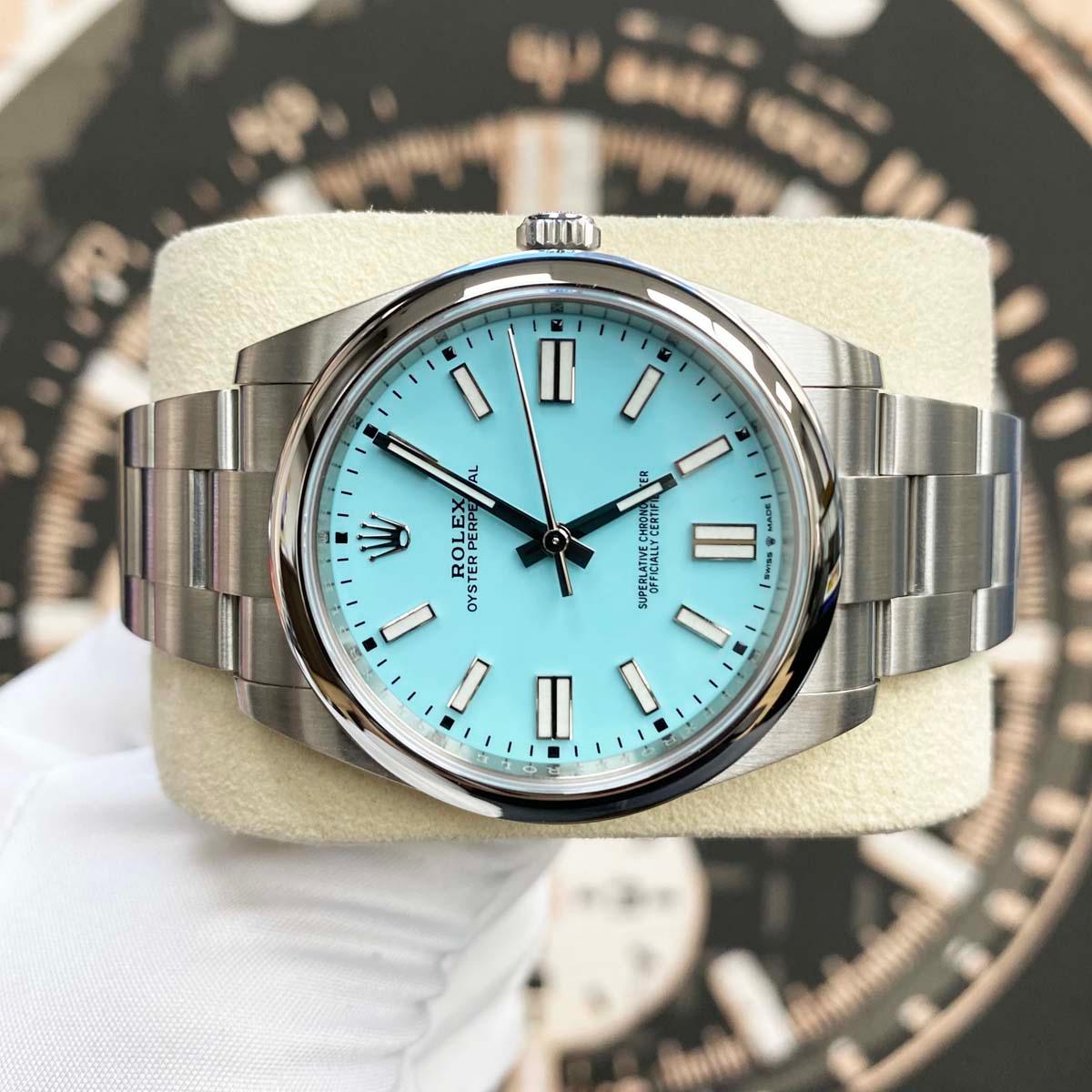 Rolex Oyster Perpetual "Tiffany" 41mm 124300 Blue Dial Pre-Owned - Gotham Trading