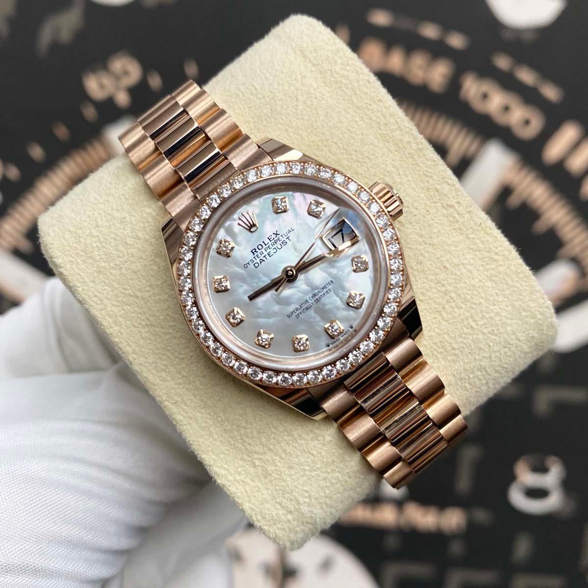 Rolex Lady-Datejust Mother Of Pearl Diamond Dial Diamond Bezel 28mm 279135RBR - Gotham Trading