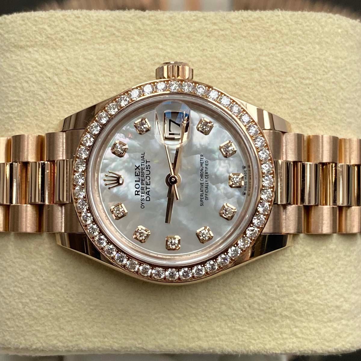Rolex Lady-Datejust Mother Of Pearl Diamond Dial Diamond Bezel 28mm 279135RBR - Gotham Trading