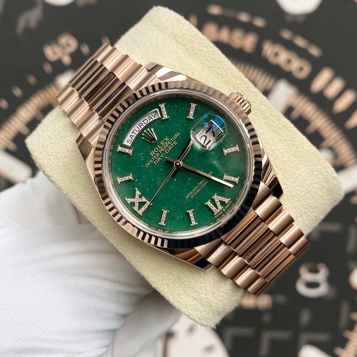 Rolex Day-Date Green Diamond Dial Fluted Bezel 36mm 128235 - Gotham Trading