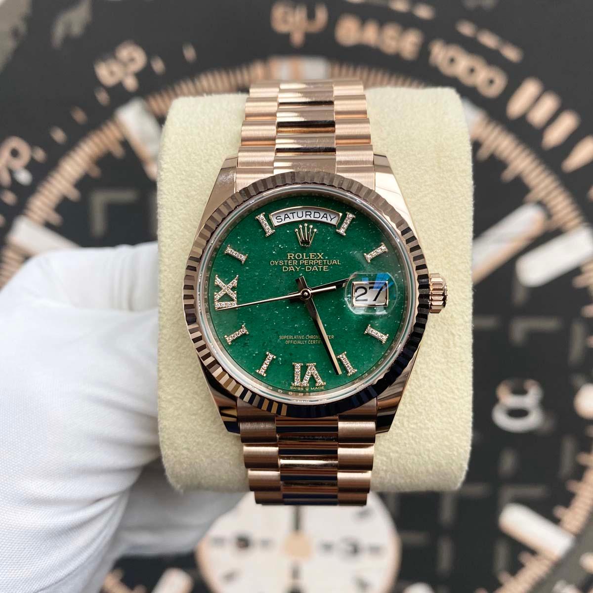 Rolex Day-Date Green Diamond Dial Fluted Bezel 36mm 128235 - Gotham Trading