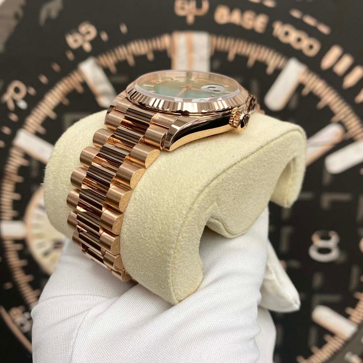 Rolex Day-Date Green Diamond Dial Fluted Bezel 36mm 128235 - Gotham Trading