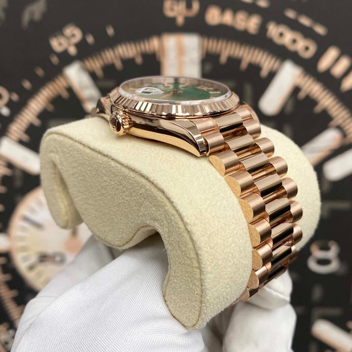 Rolex Day-Date Green Diamond Dial Fluted Bezel 36mm 128235 - Gotham Trading