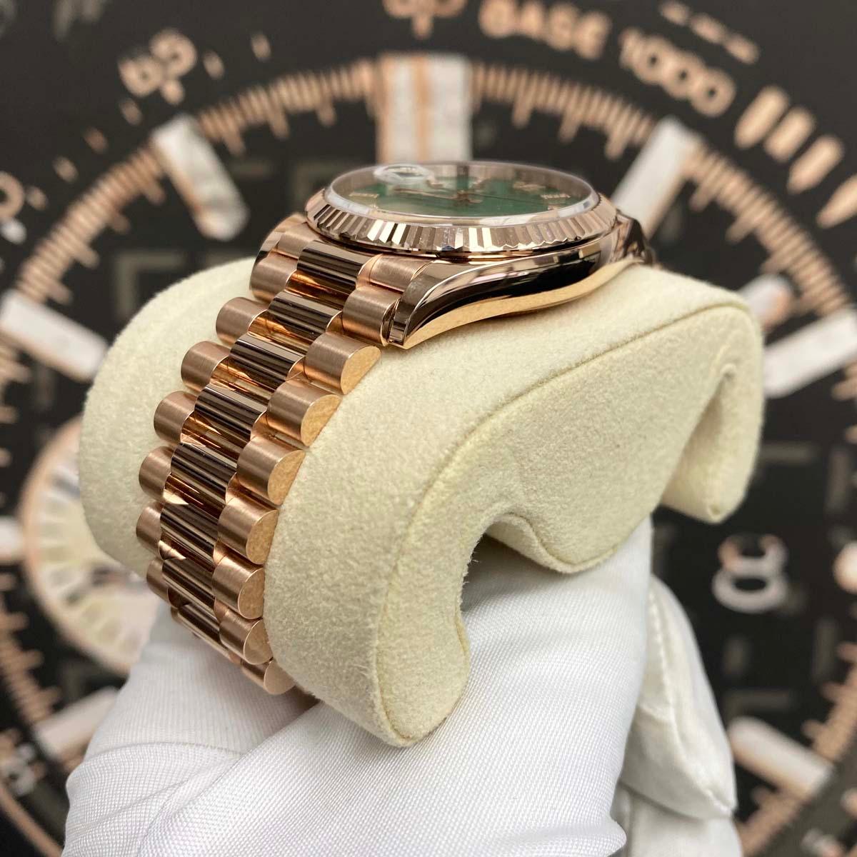Rolex Day-Date Green Diamond Dial Fluted Bezel 36mm 128235 - Gotham Trading