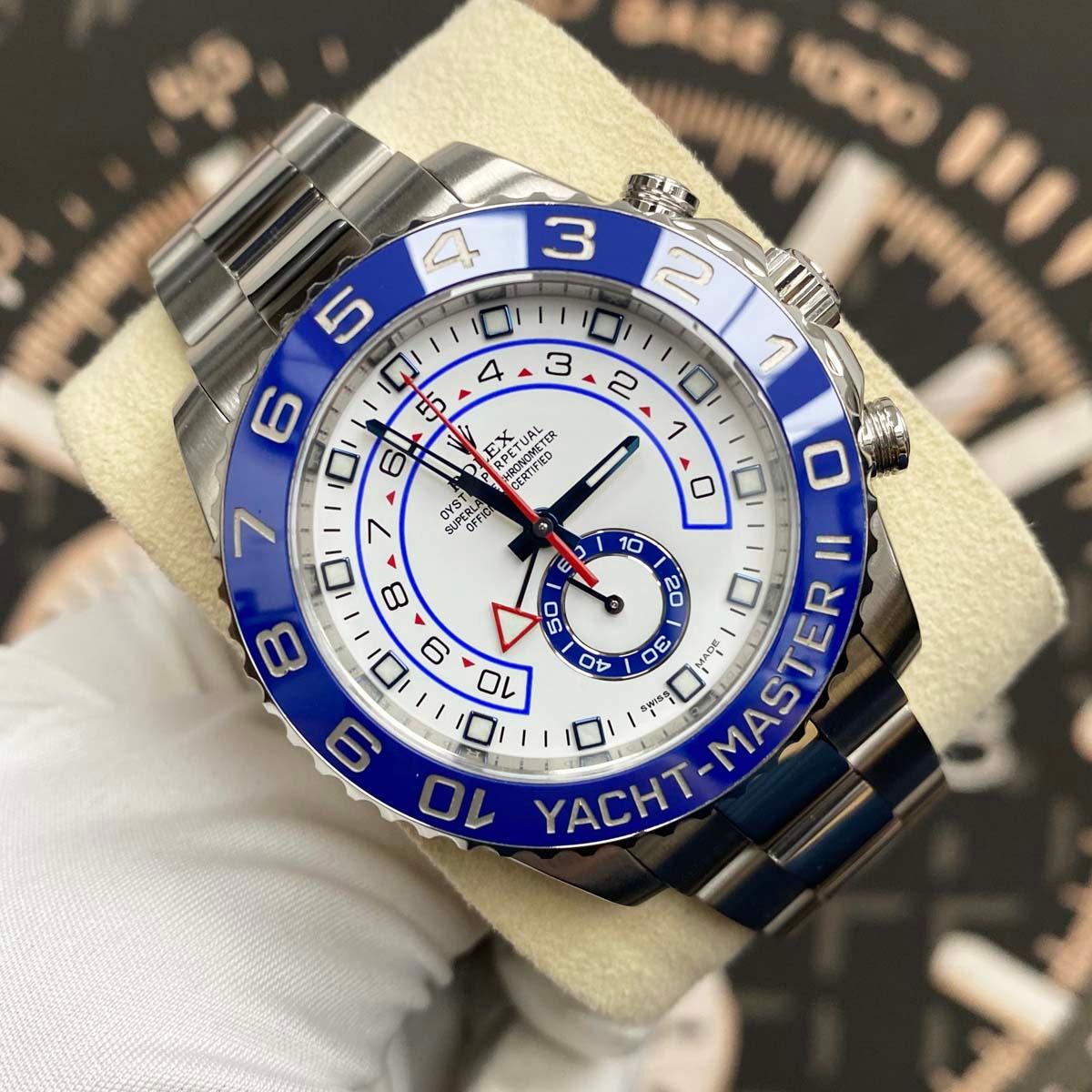 Rolex Yacht-Master II 44mm 116680 Blue Hands White Dial Pre-Owned - Gotham Trading