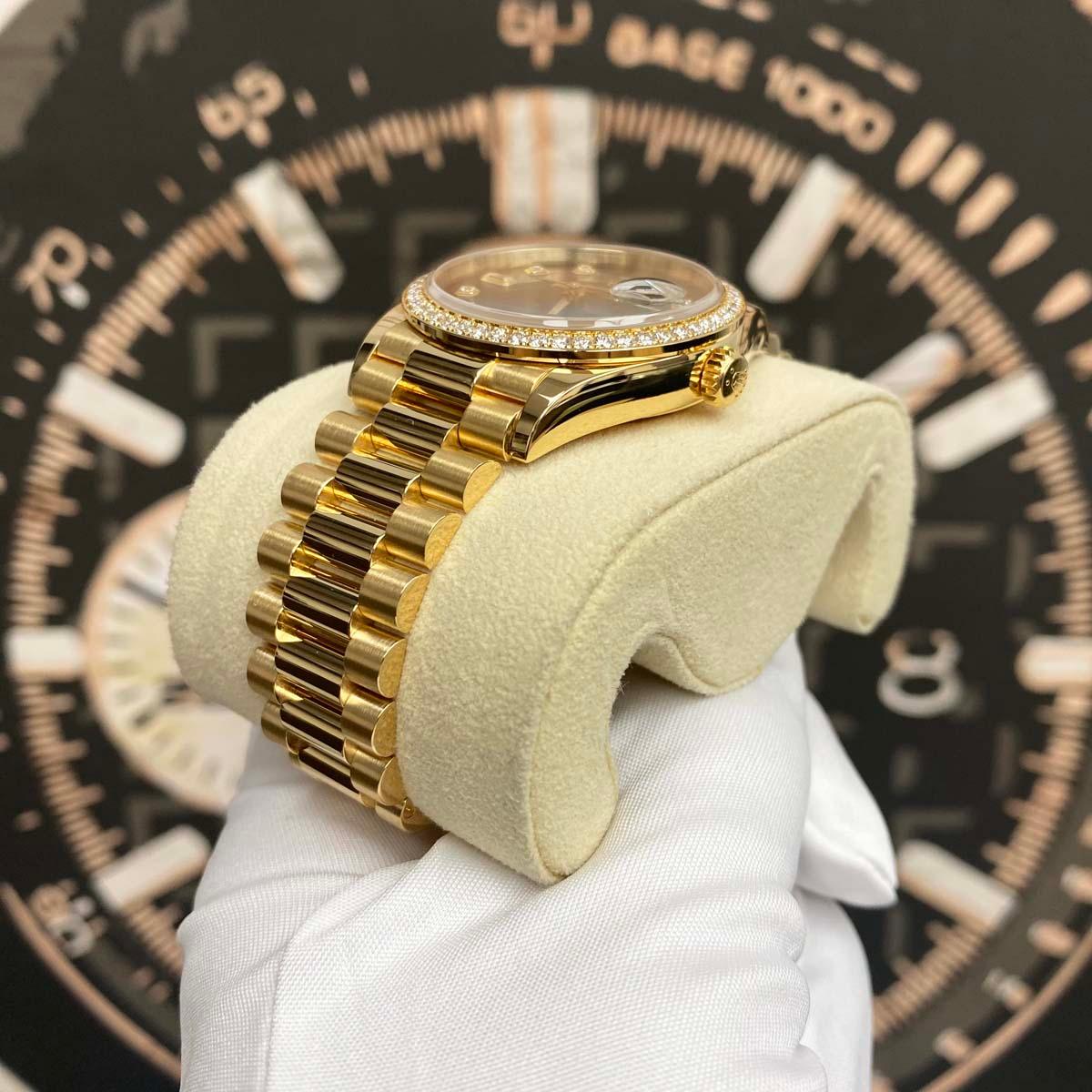 Rolex Day-Date Green Ombre Diamond Dial Diamond Bezel 36mm 128348RBR Pre-Owned - Gotham Trading