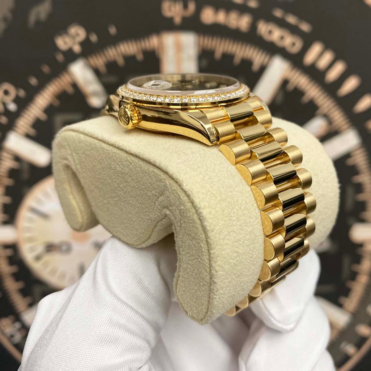 Rolex Day-Date Green Ombre Diamond Dial Diamond Bezel 36mm 128348RBR Pre-Owned - Gotham Trading