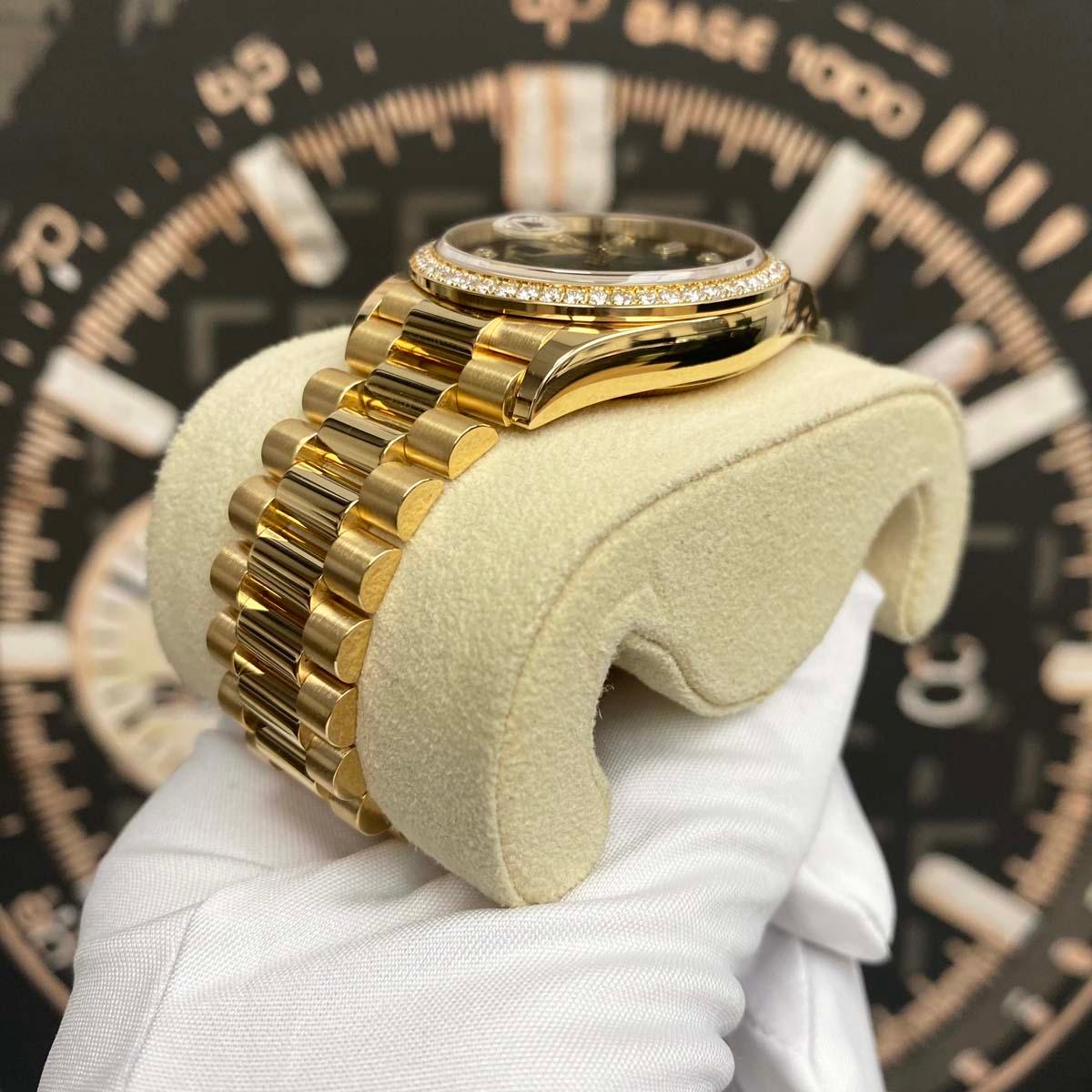 Rolex Day-Date Green Ombre Diamond Dial Diamond Bezel 36mm 128348RBR Pre-Owned - Gotham Trading