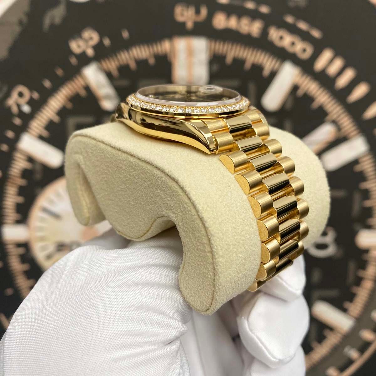 Rolex Day-Date Green Ombre Diamond Dial Diamond Bezel 36mm 128348RBR Pre-Owned - Gotham Trading