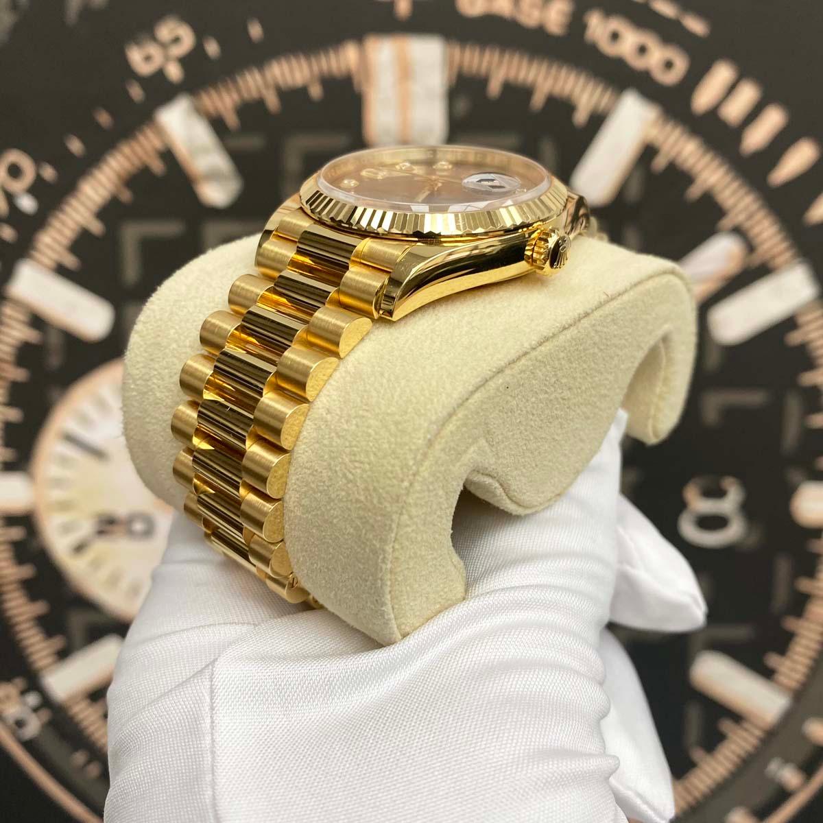 Rolex Day-Date 36mm Presidential 128238 Fluted Bezel Grey Diamond Dial Pre-Owned - Gotham Trading