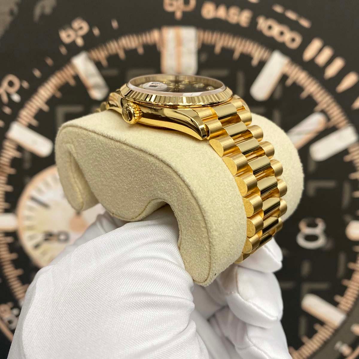 Rolex Day-Date 36mm Presidential 128238 Fluted Bezel Grey Diamond Dial Pre-Owned - Gotham Trading