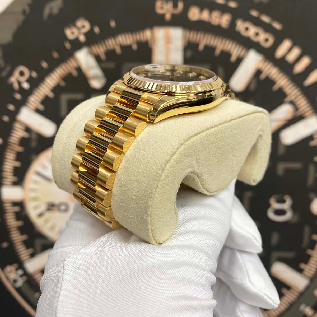 Rolex Day-Date 36mm Presidential 128238 Fluted Bezel Grey Diamond Dial Pre-Owned - Gotham Trading