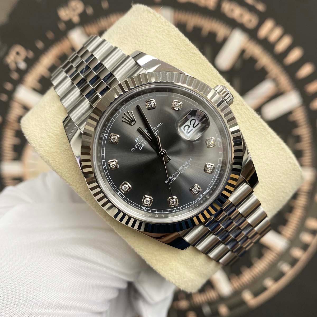 Rolex Datejust 41mm Slate Diamond Dial Fluted Bezel 126334 Excellent Condition Pre-Owned - Gotham Trading