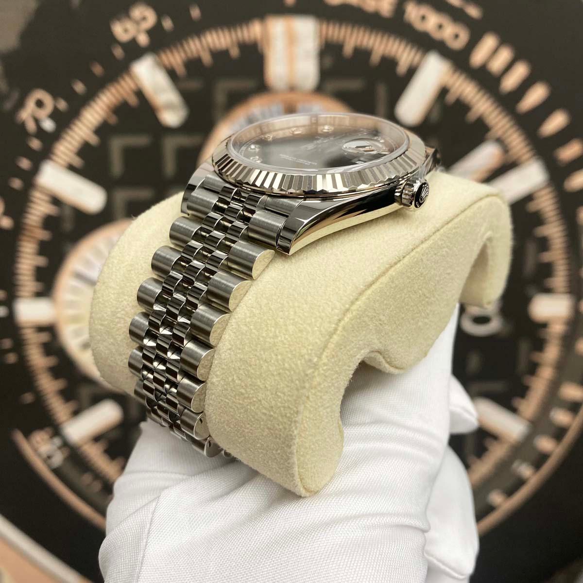 Rolex Datejust 41mm Slate Diamond Dial Fluted Bezel 126334 Excellent Condition Pre-Owned - Gotham Trading