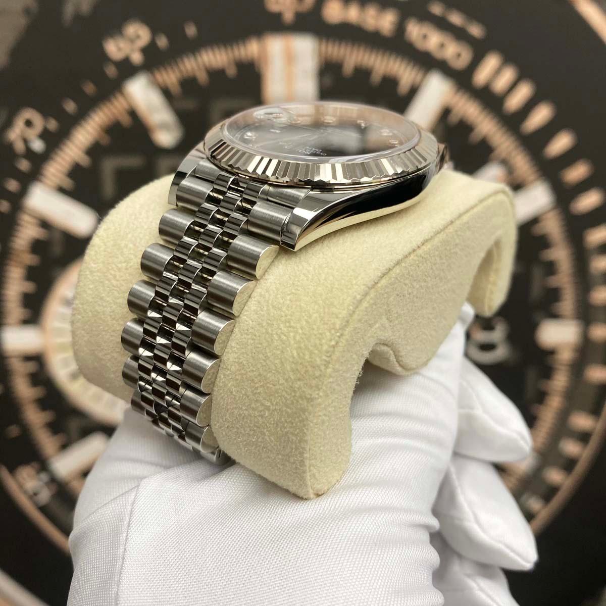 Rolex Datejust 41mm Slate Diamond Dial Fluted Bezel 126334 Excellent Condition Pre-Owned - Gotham Trading