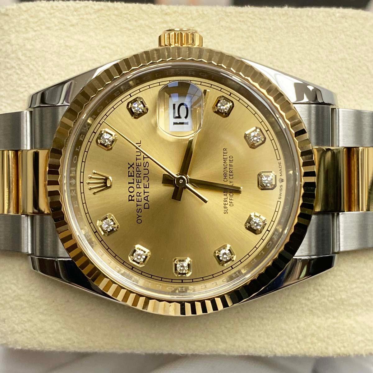 Rolex Datejust Champagne Diamond Dial Fluted Bezel 36mm 126233 Mint Condition Pre-Owned - Gotham Trading