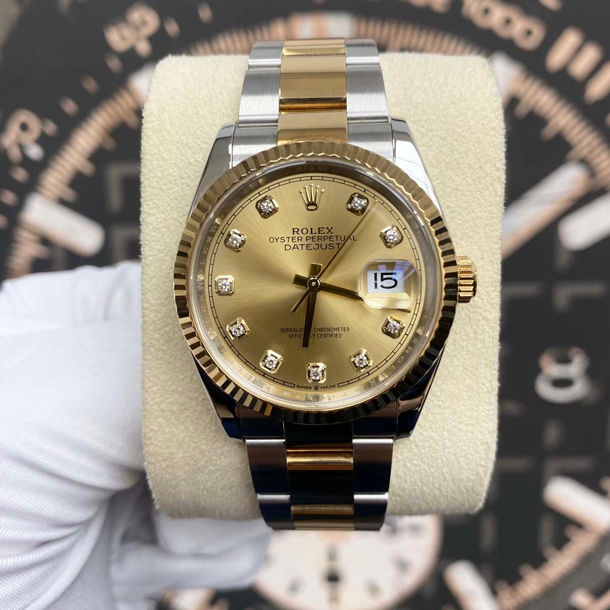 Rolex Datejust Champagne Diamond Dial Fluted Bezel 36mm 126233 Mint Condition Pre-Owned - Gotham Trading