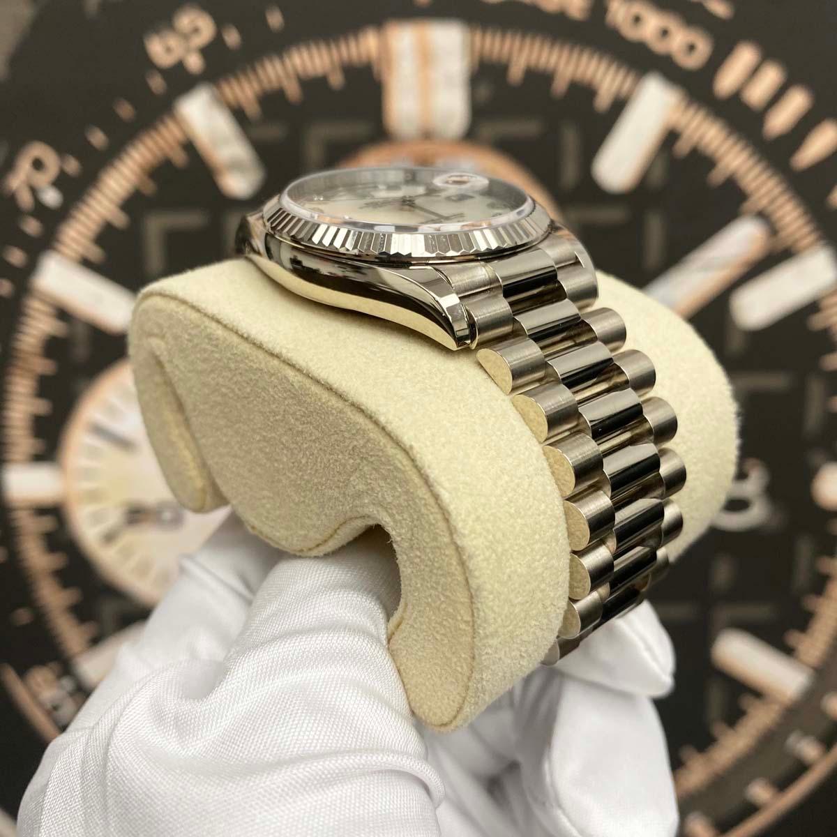 Rolex Day-Date 36mm Custom Mother Of Pearl Diamond Dial Fluted Bezel 128239 Pre-Owned - Gotham Trading