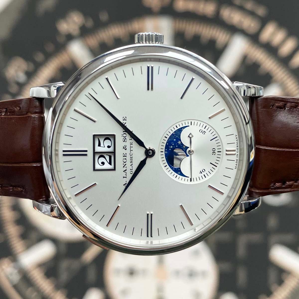 A. Lange & Sohne Saxonia 18kt White Gold Moon Phase Automatic Silver Dial Pre-Owned - Gotham Trading