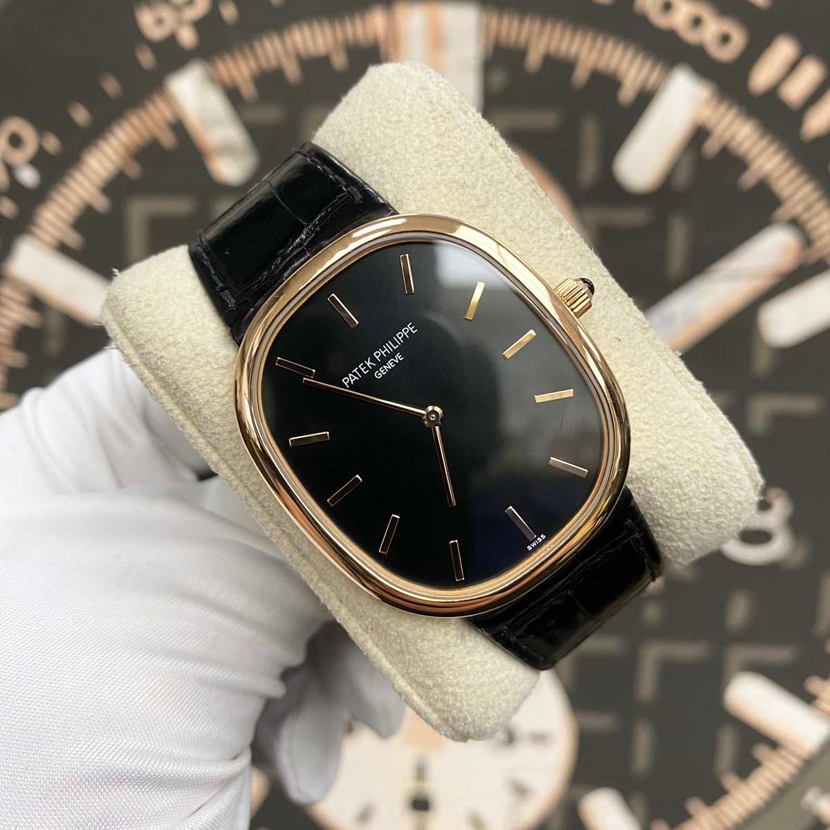 Patek Philippe 50th Anniversary Extra-Thin Golden Ellipse 34mm 5738R Black Dial Pre-Owned - Gotham Trading