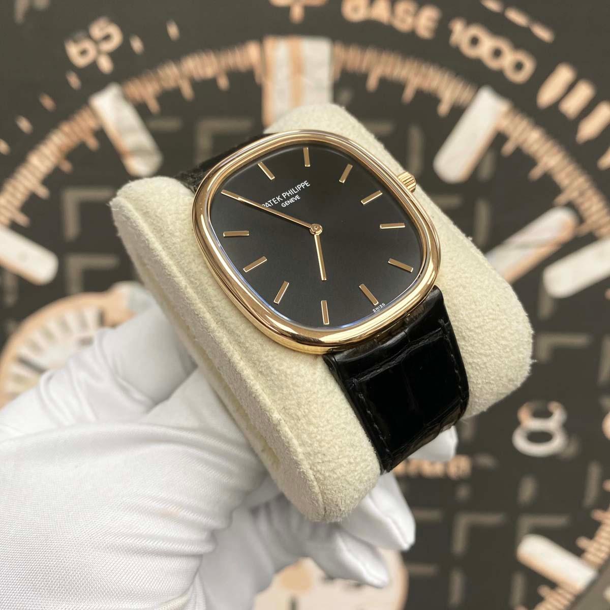 Patek Philippe 50th Anniversary Extra-Thin Golden Ellipse 34mm 5738R Black Dial Pre-Owned - Gotham Trading