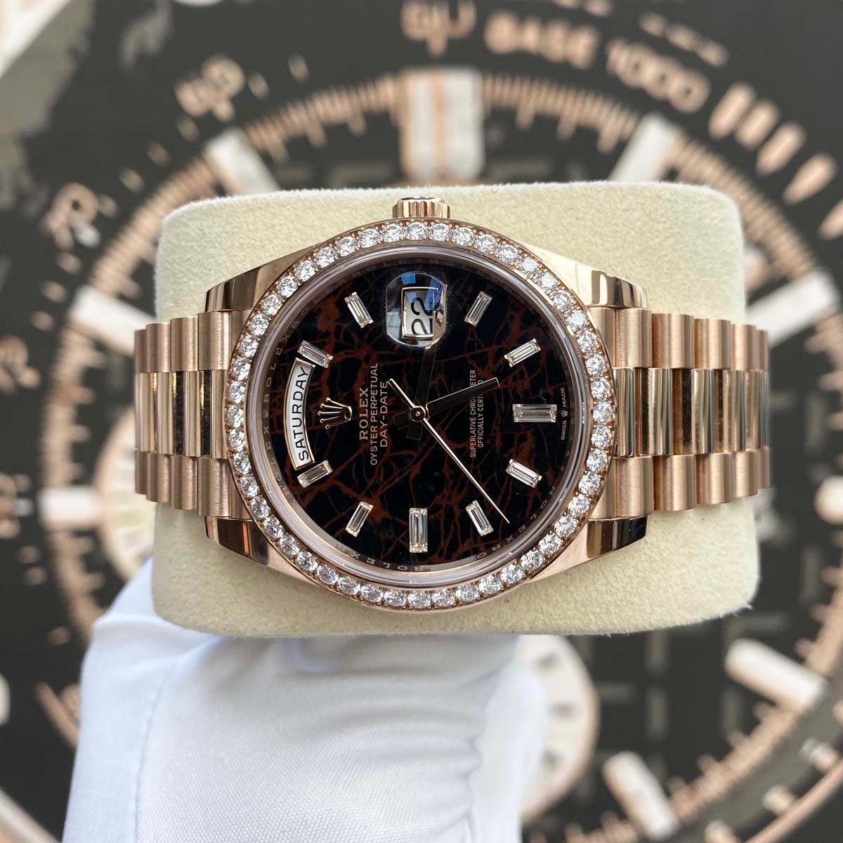 Rolex Day-Date 40 Presidential 228345RBR Diamond Bezel Baguette Eisenkiesel Dial - Gotham Trading