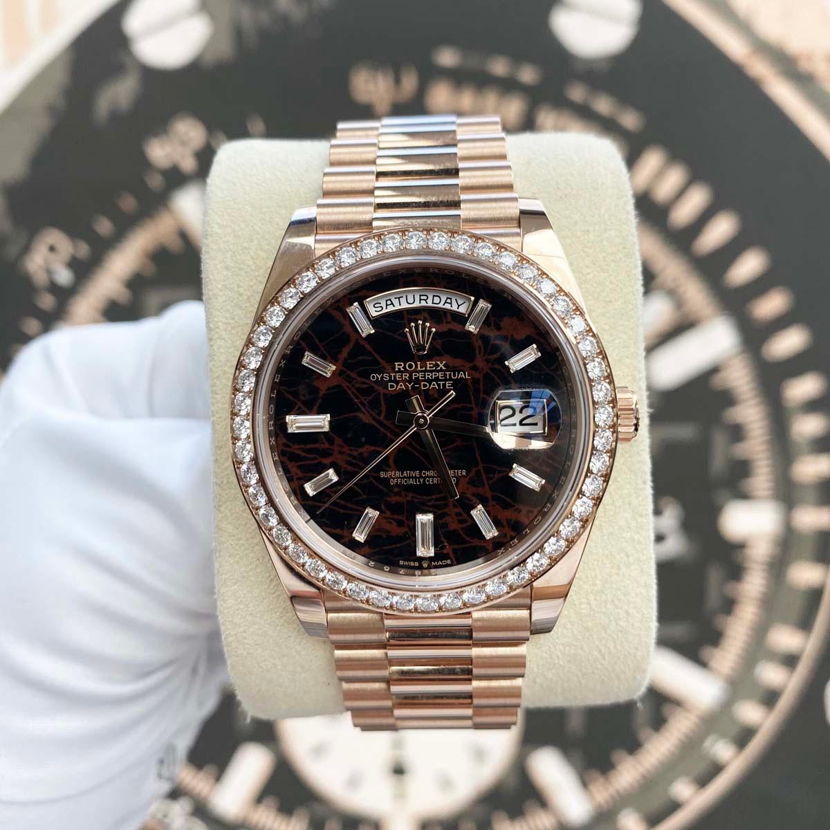 Rolex Day-Date 40 Presidential 228345RBR Diamond Bezel Baguette Eisenkiesel Dial - Gotham Trading