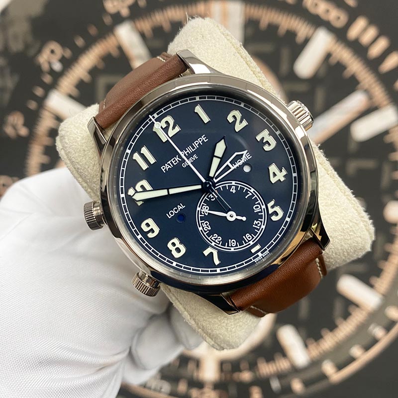 Patek Philippe Calatrava Pilot Travel Time Complication 42mm 5524G Blue Dial - Gotham Trading