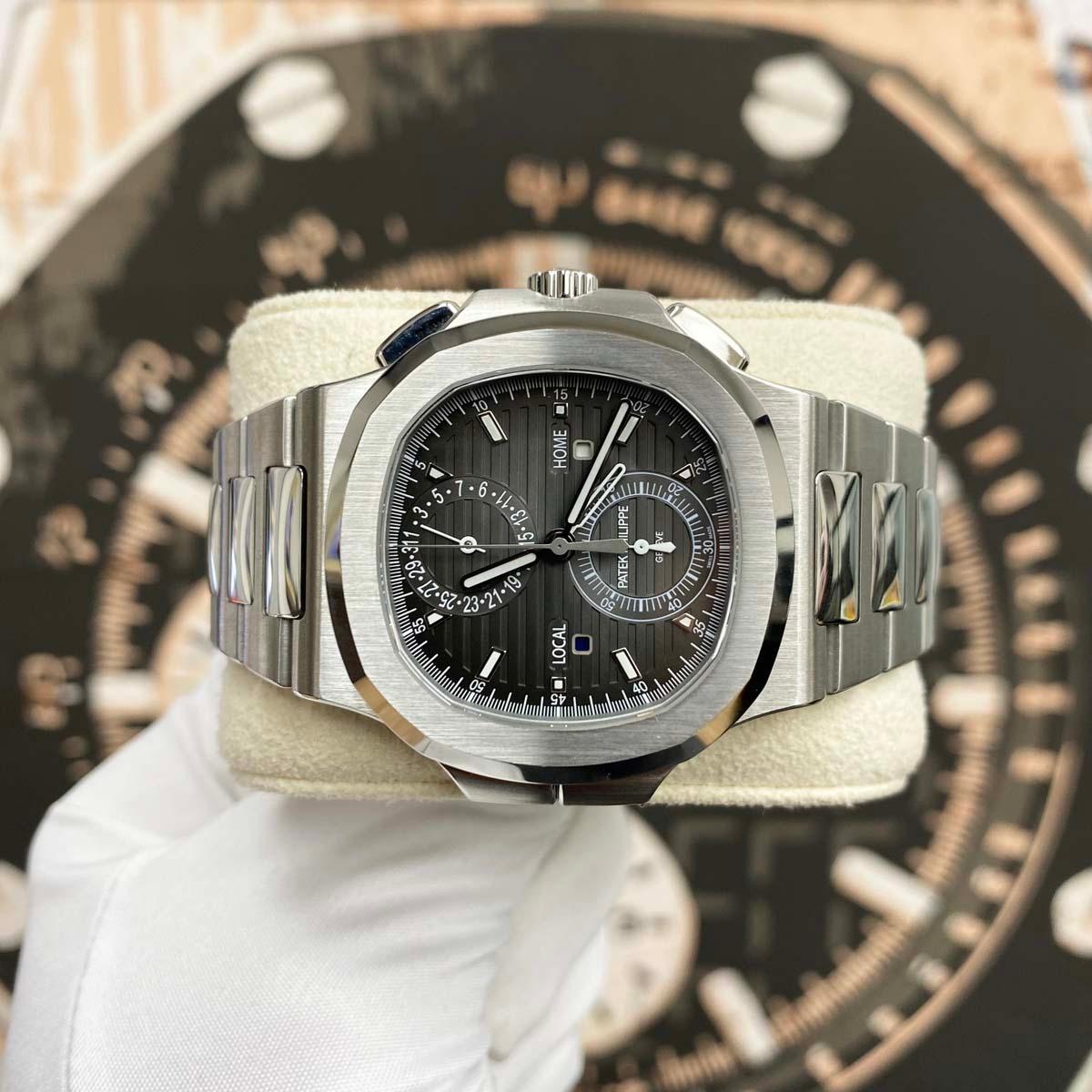 Patek Philippe Nautilus Travel Time Chronograph 40mm 5990/1A Black Dial Pre-Owned - Gotham Trading