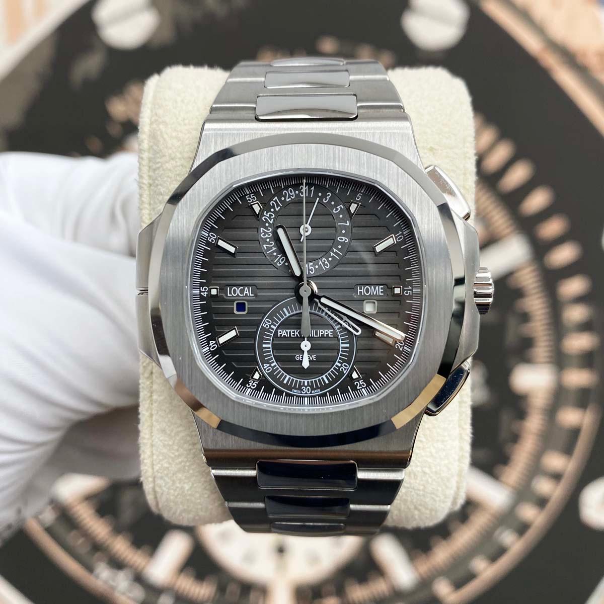 Patek Philippe Nautilus Travel Time Chronograph 40mm 5990/1A Black Dial Pre-Owned - Gotham Trading