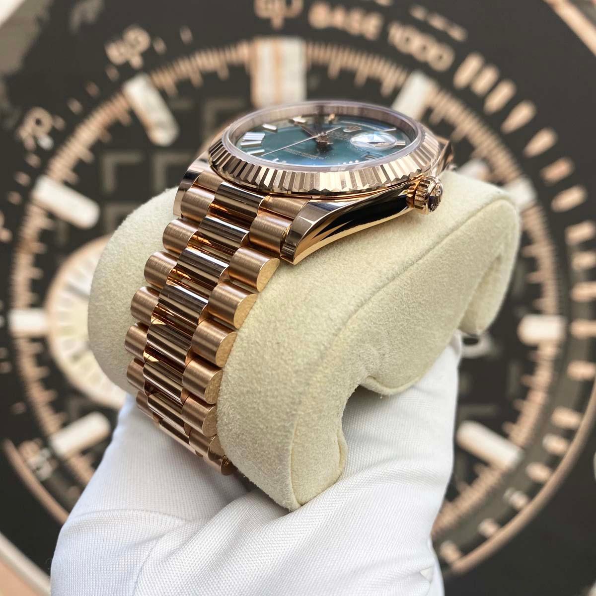 Rolex Day-Date 40 Presidential 228235 Fluted Bezel Olive Green Dial Pre-Owned - Gotham Trading