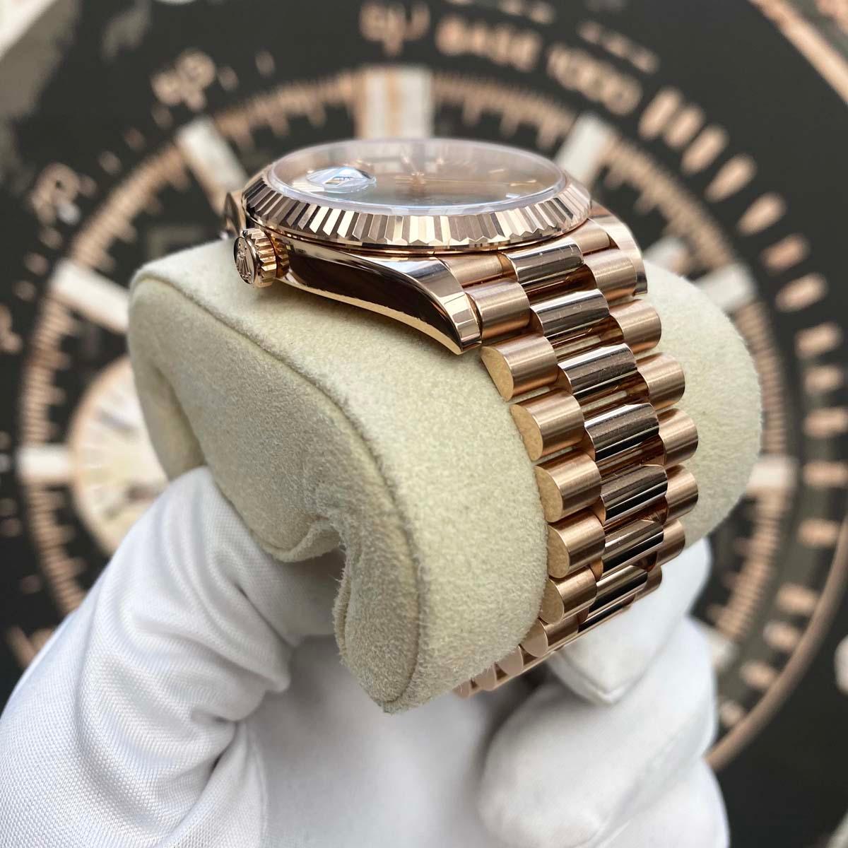 Rolex Day-Date 40 Presidential 228235 Fluted Bezel Olive Green Dial Pre-Owned - Gotham Trading