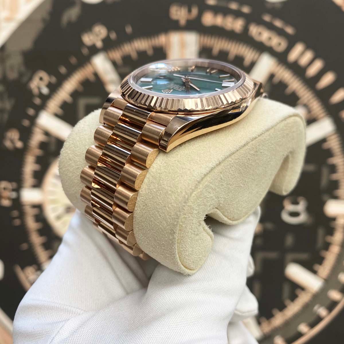 Rolex Day-Date 40 Presidential 228235 Fluted Bezel Olive Green Dial Pre-Owned - Gotham Trading