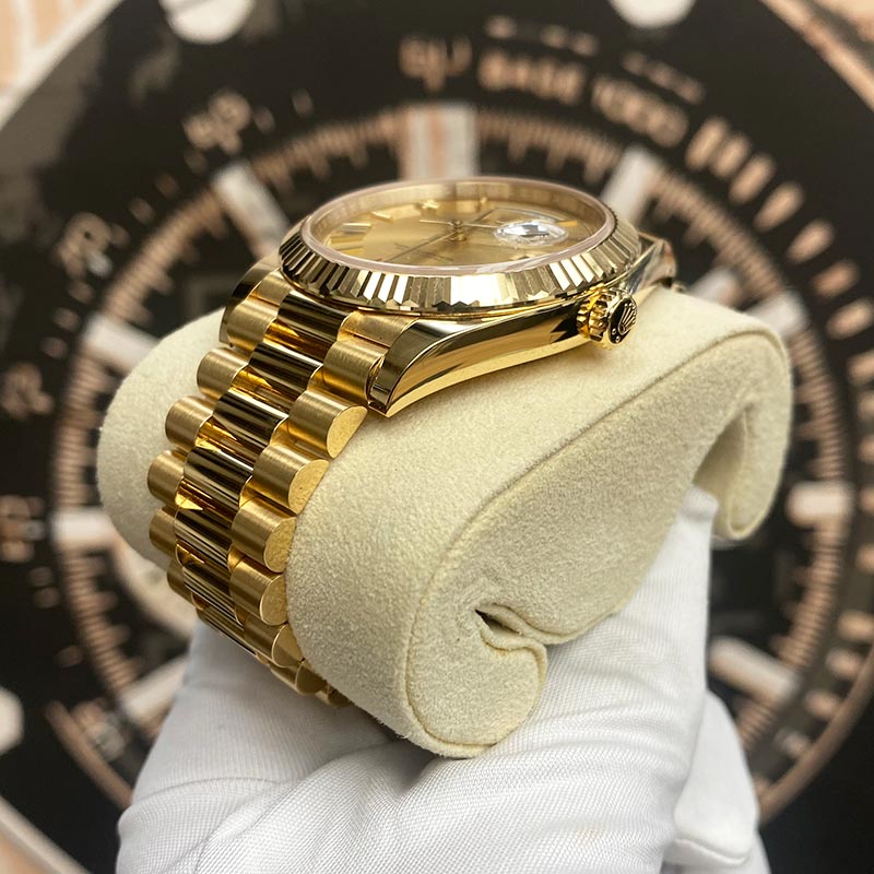 Rolex Day-Date 40 228238 Fluted Bezel Champagne Roman Dial - Gotham Trading