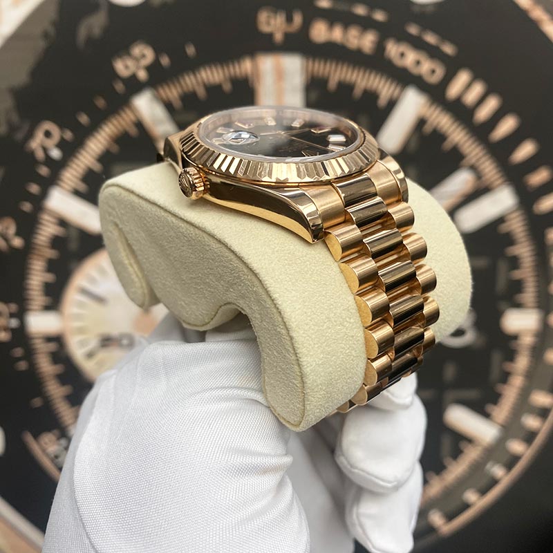 Rolex Day-Date 41 Presidential 218235 Fluted Bezel Ruby/Baguette Diamond Dial Pre-Owned - Gotham Trading
