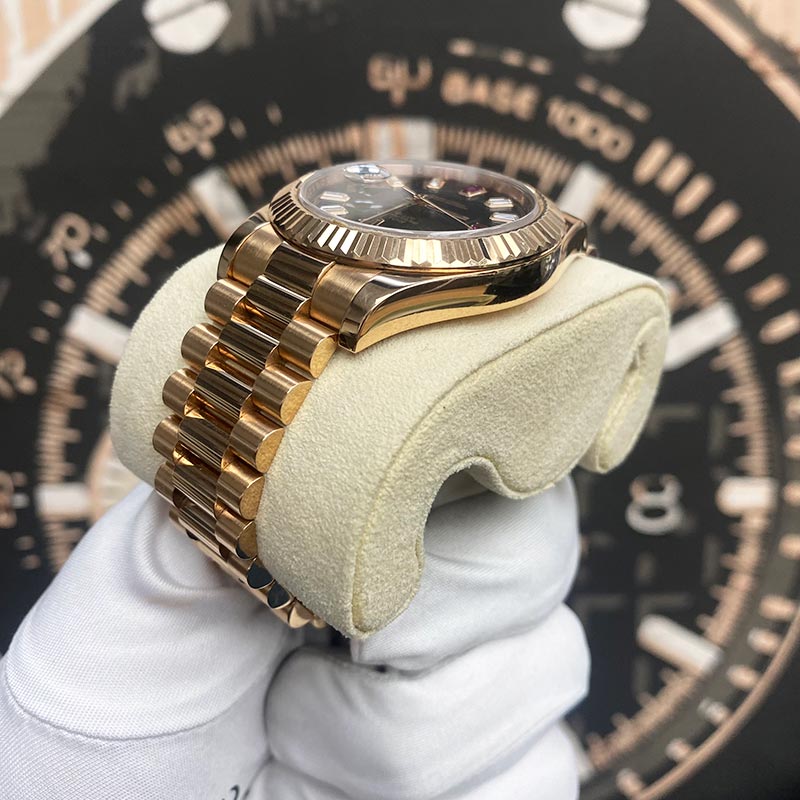 Rolex Day-Date 41 Presidential 218235 Fluted Bezel Ruby/Baguette Diamond Dial Pre-Owned - Gotham Trading