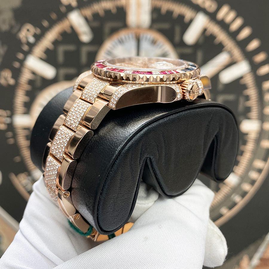 Rolex GMT-Master II "Saru" 40mm 126755SARU Rose Gold Pave Rose Dial - Gotham Trading