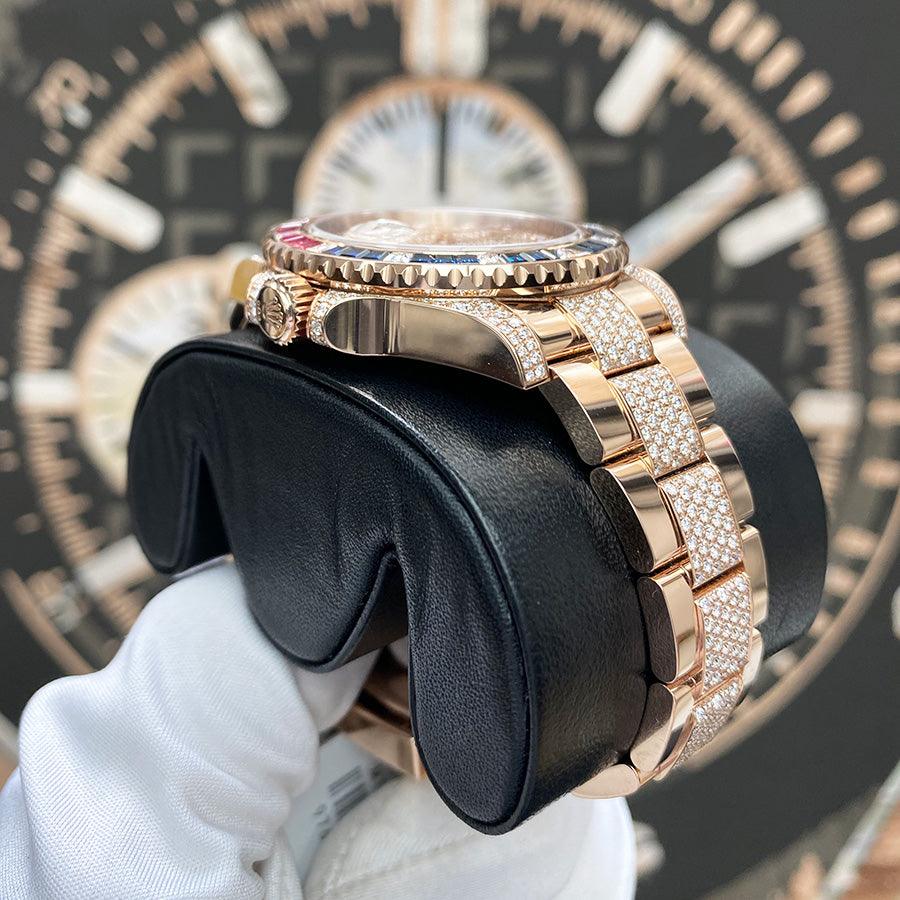 Rolex GMT-Master II "Saru" 40mm 126755SARU Rose Gold Pave Rose Dial - Gotham Trading