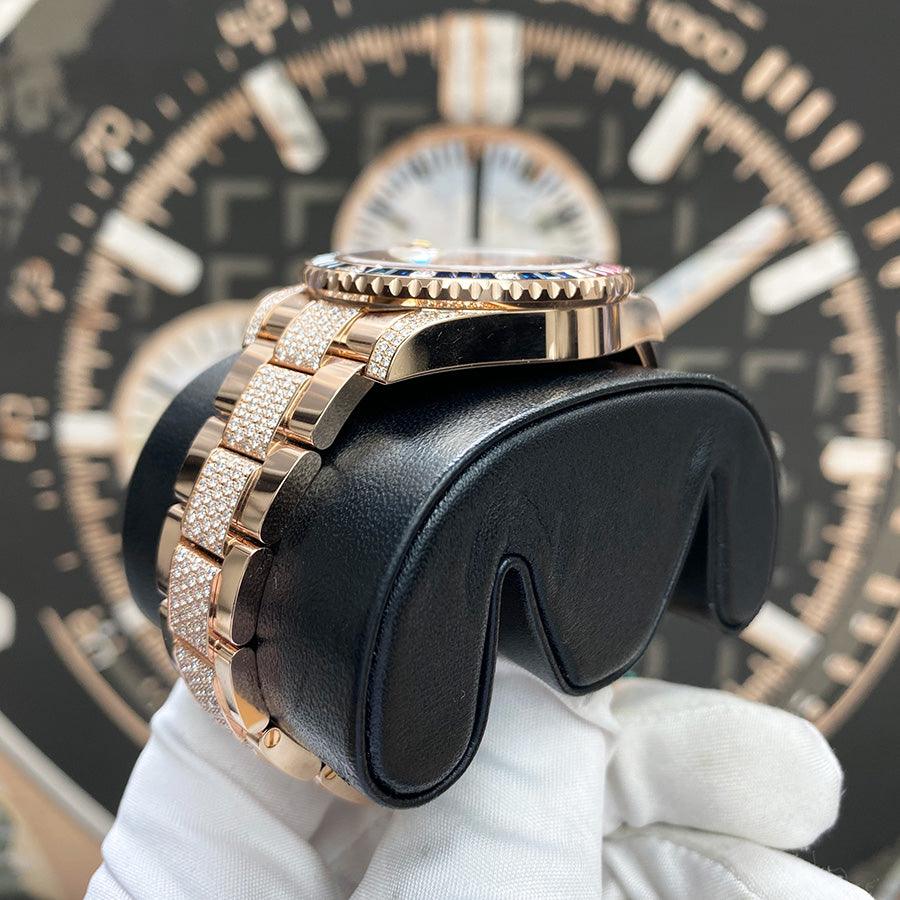 Rolex GMT-Master II "Saru" 40mm 126755SARU Rose Gold Pave Rose Dial - Gotham Trading
