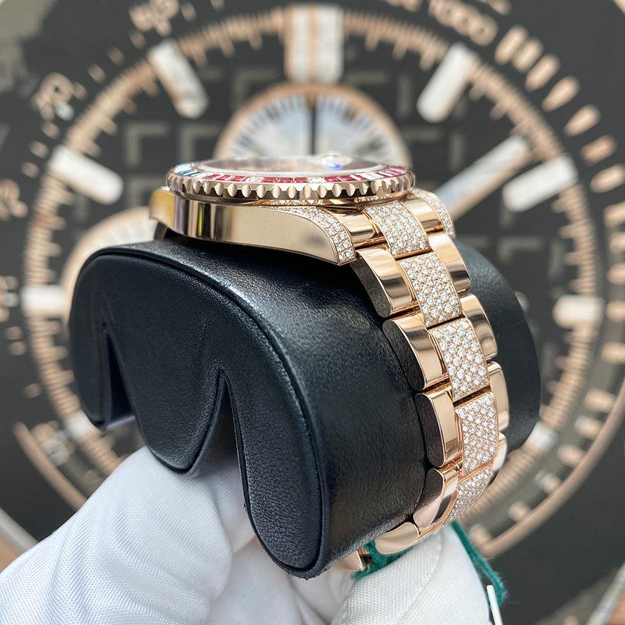 Rolex GMT-Master II "Saru" 40mm 126755SARU Rose Gold Pave Rose Dial - Gotham Trading
