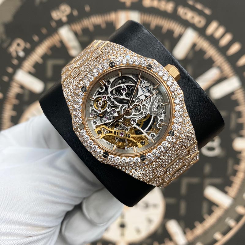 Audemars Piguet Custom Diamond Setting Royal Oak 37mm 15467OR Openworked Dial Pre-Owned - Gotham Trading